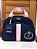 Bolsa Maternidade Média Linho Azul Marinho com faixa rosa bebê - Imagem 1